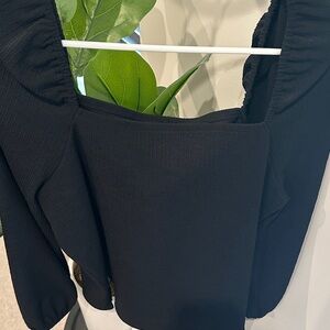 Madewell Black Ruched Square Neck Blouse